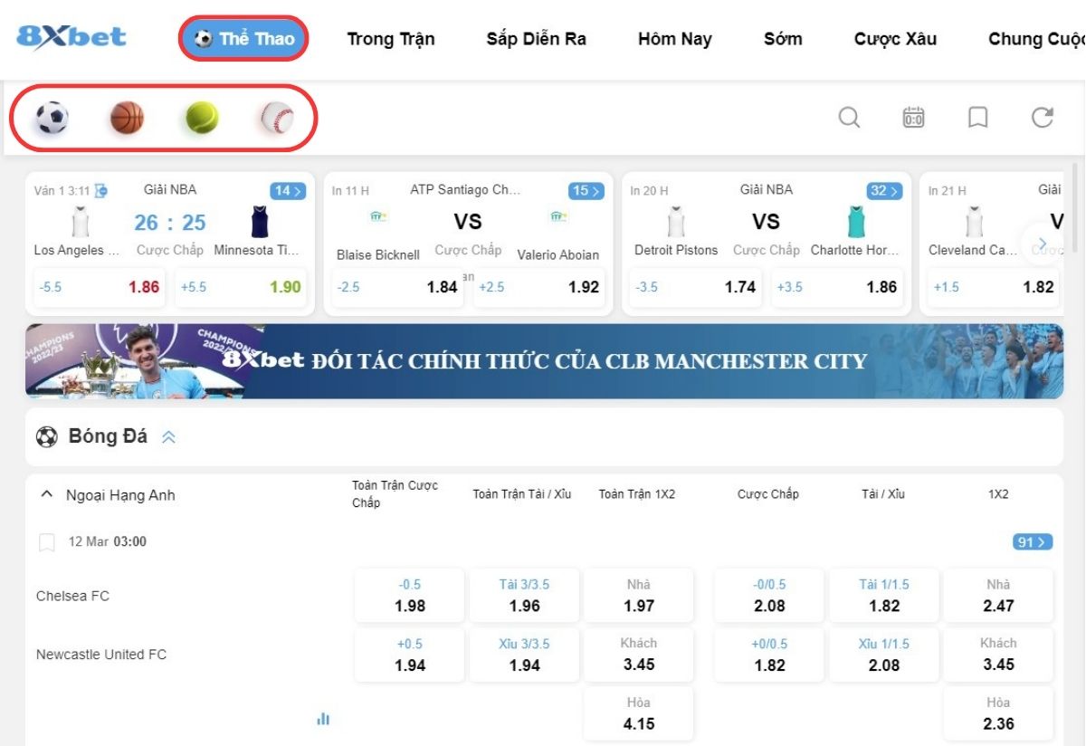 Đa dạng giải đấu và kèo cược với tỉ lệ cực hấp dẫn tại nhà cái 8xbet